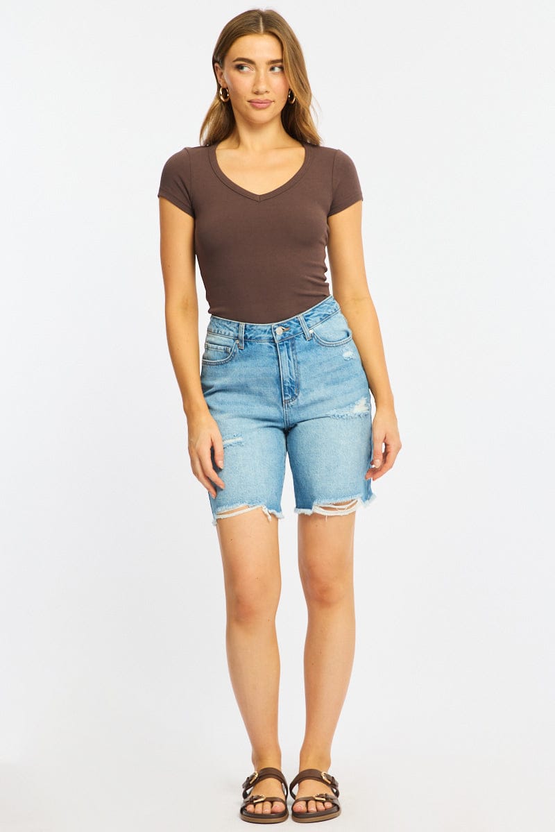 Denim Jorts Mid Rise Distressed for Ally Fashion