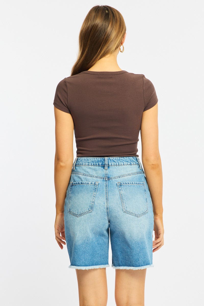 Denim Jorts Mid Rise Distressed for Ally Fashion