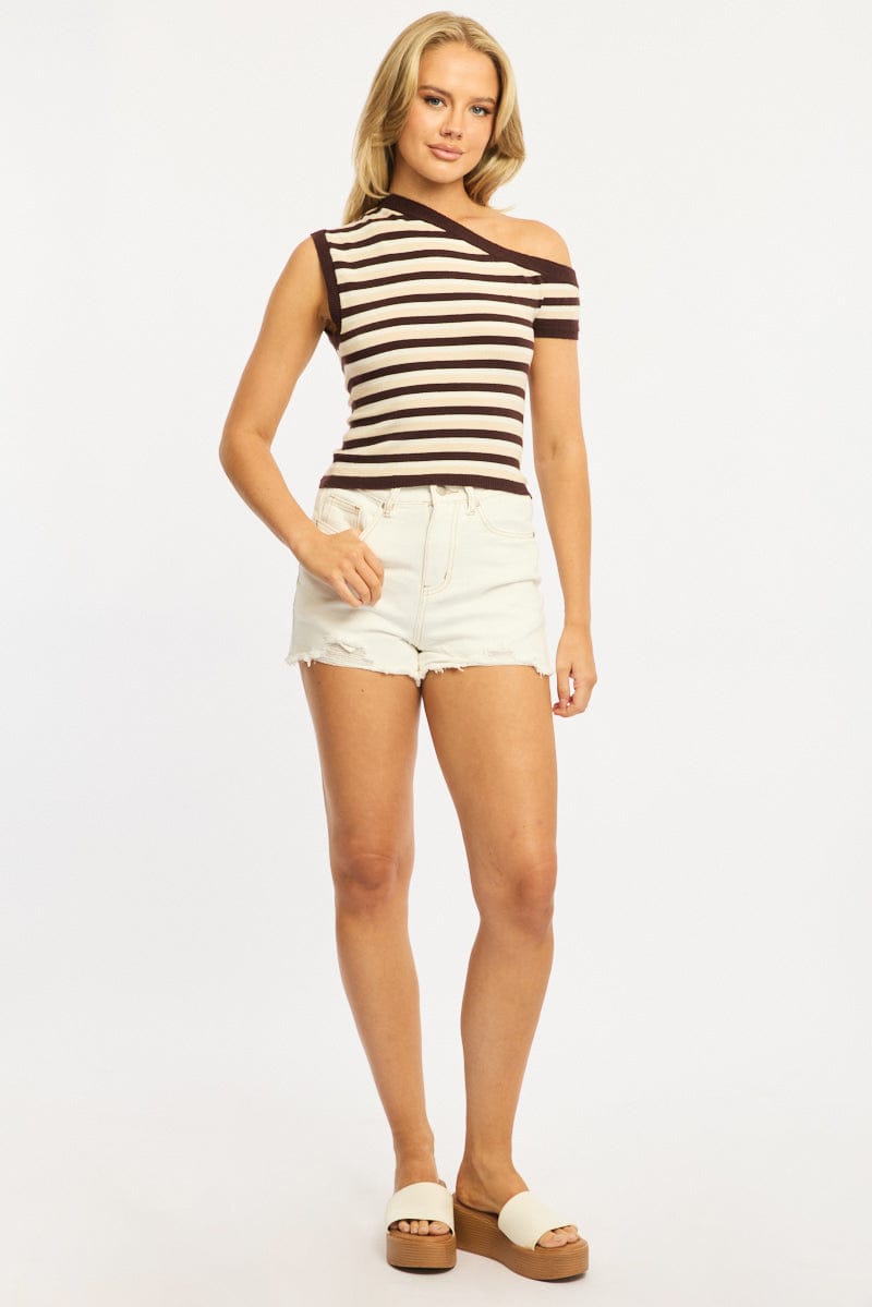 White Relaxed Shorts Mid Rise Back Elastic Waist for Ally Fashion