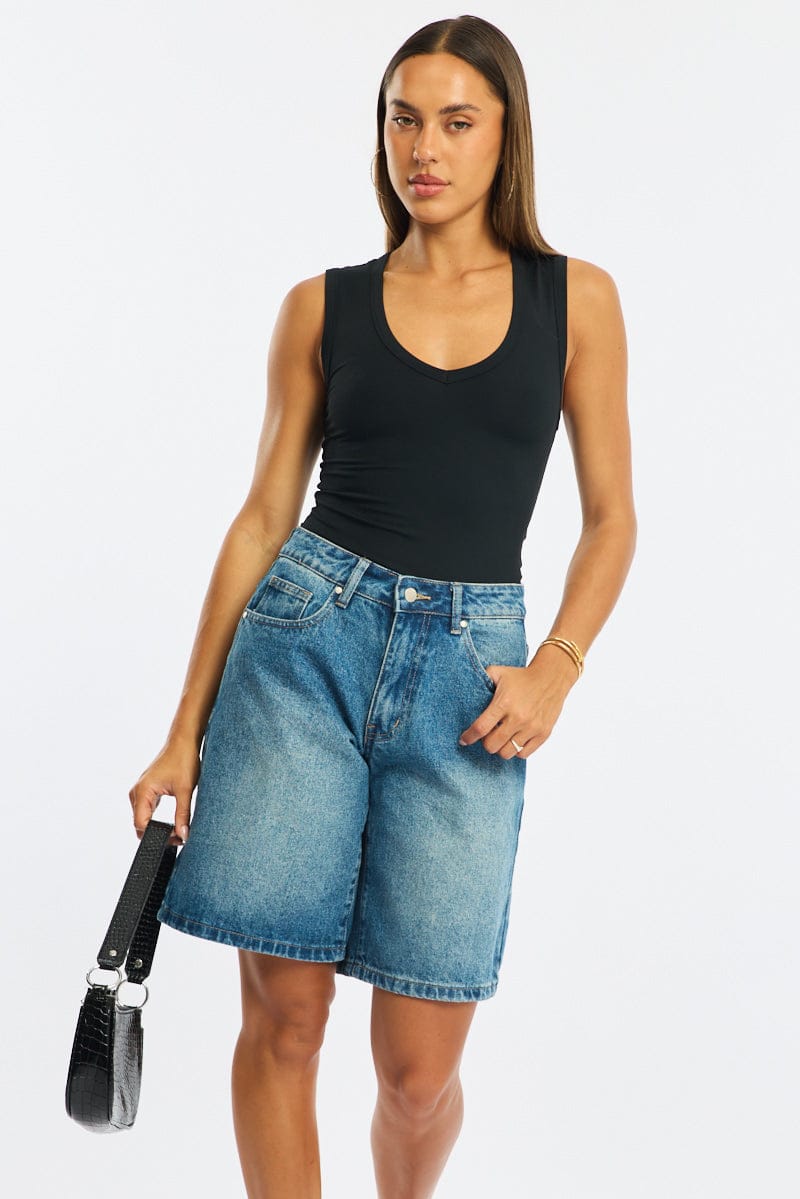 Denim Bermuda Shorts Mid Rise for Ally Fashion
