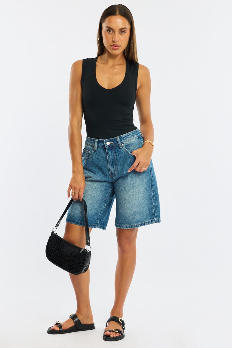 Denim Bermuda Shorts Mid Rise for Ally Fashion