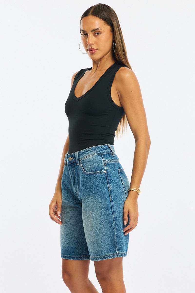 Denim Bermuda Shorts Mid Rise for Ally Fashion