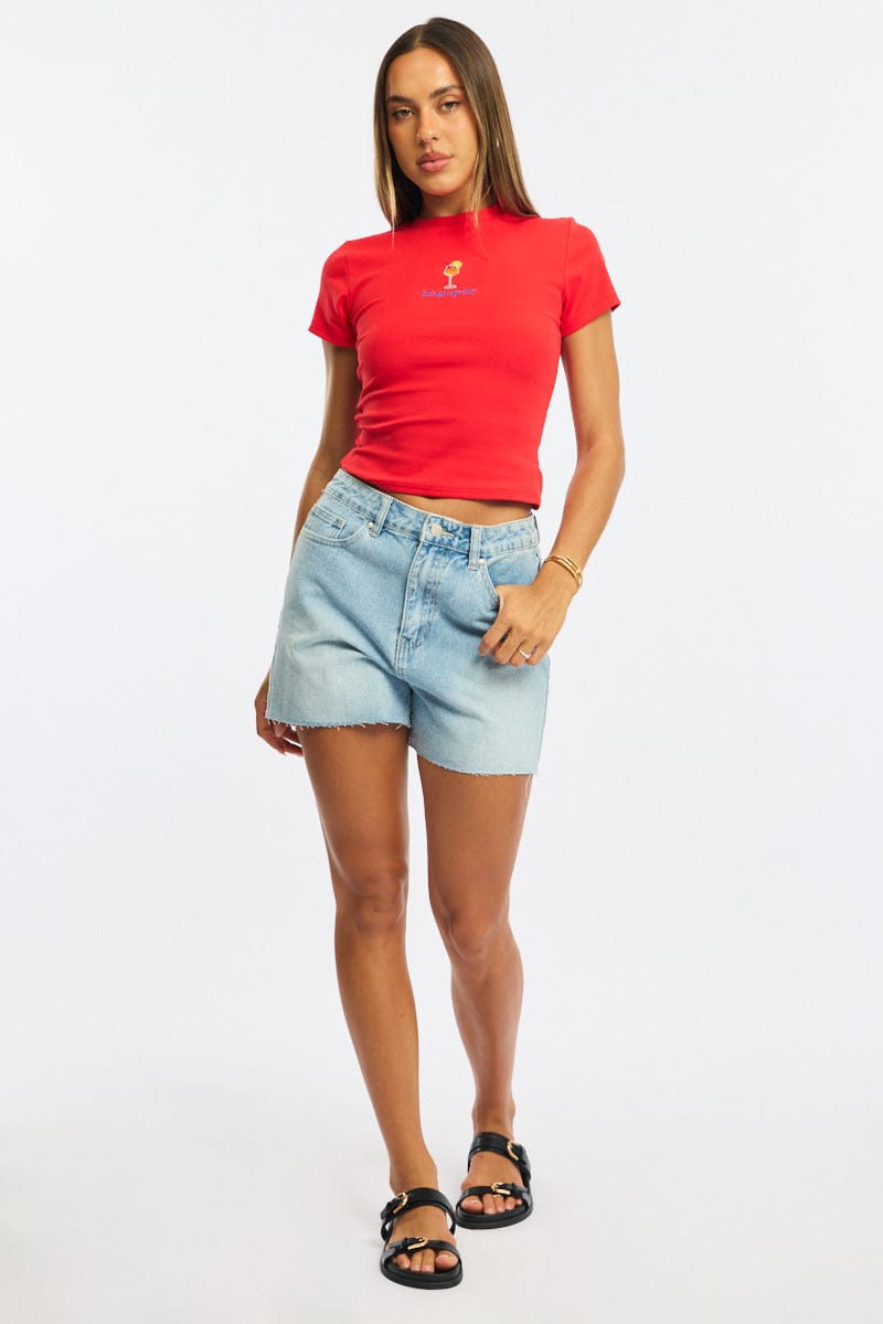 Denim Relaxed Shorts Star Pocket for Ally Fashion