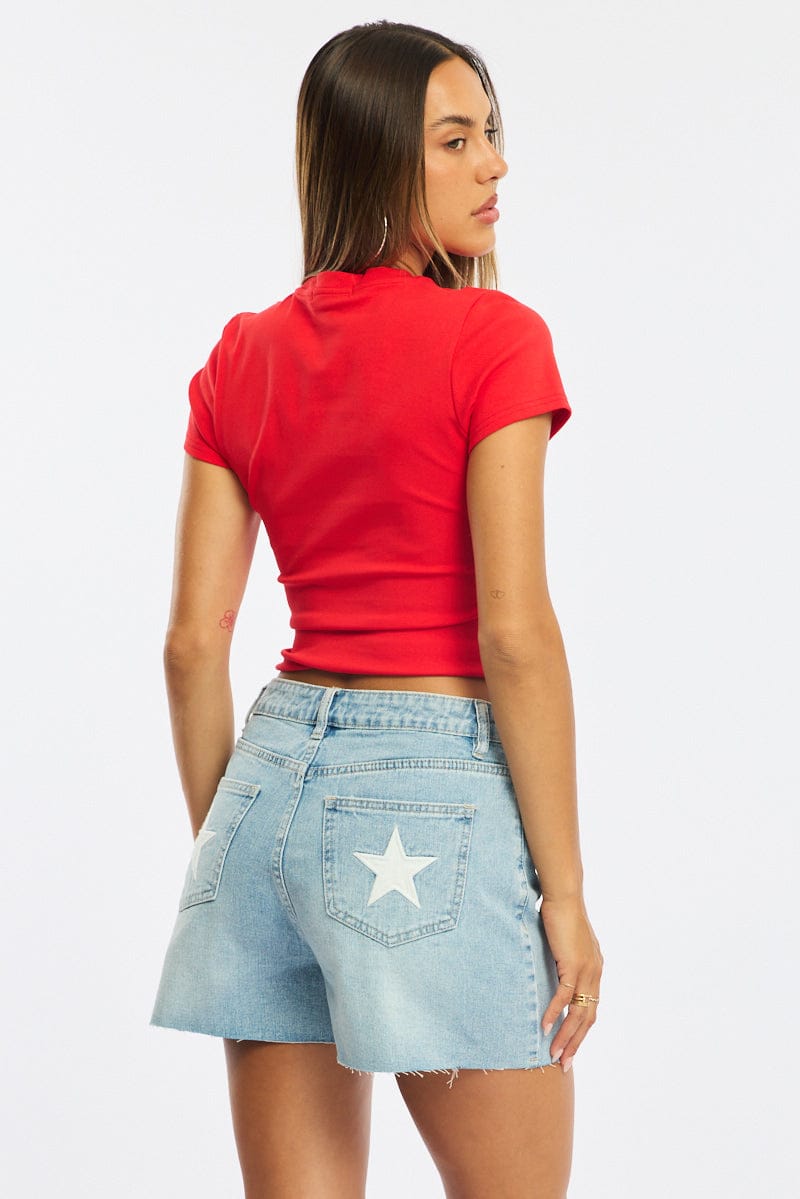 Denim Relaxed Shorts Star Pocket for Ally Fashion