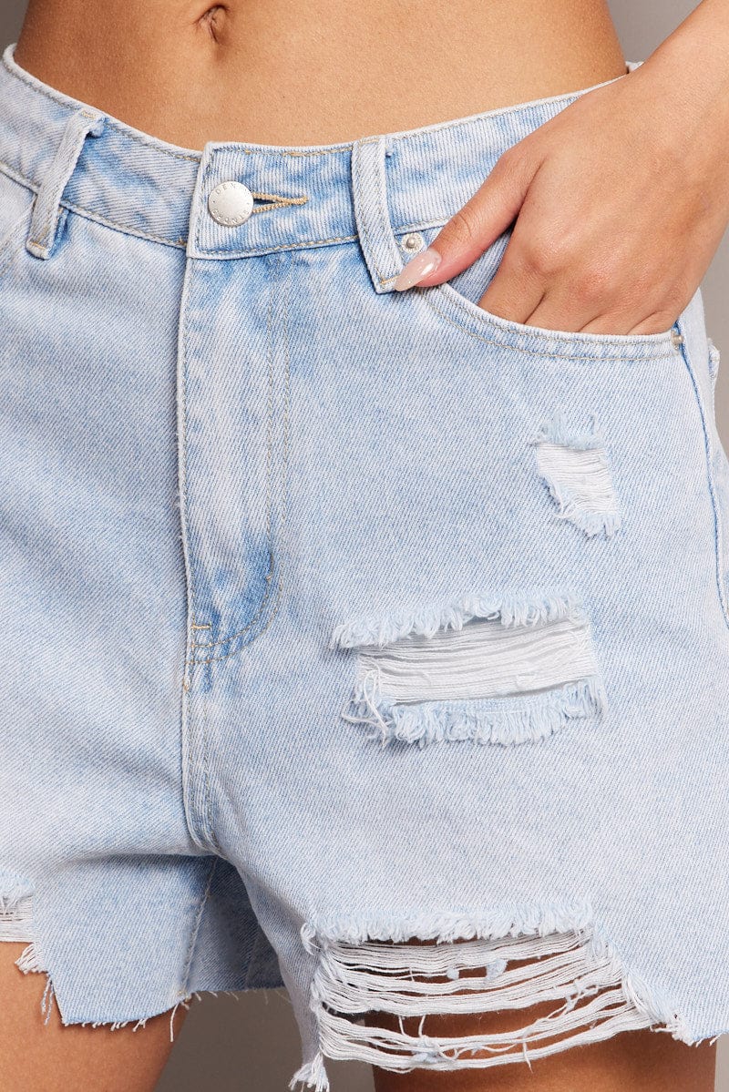 Denim Ripped Denim Shorts for Ally Fashion