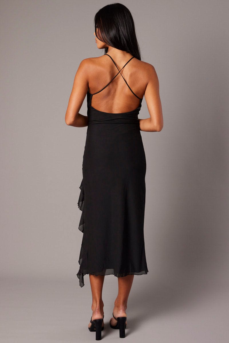 Black Bodycon Dress Sleeveless Ruffle Mesh for Ally Fashion