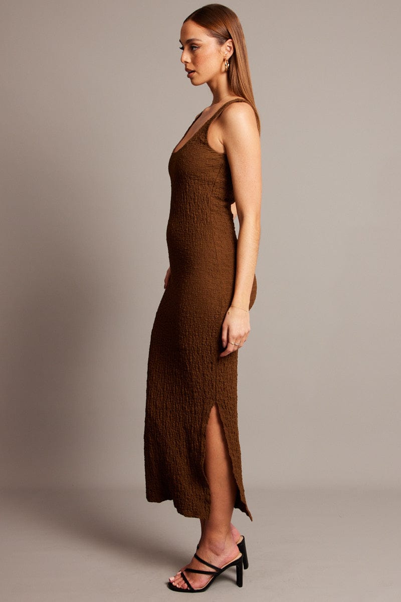 Brown Bodycon Dress Sleeveless Textured for Ally Fashion