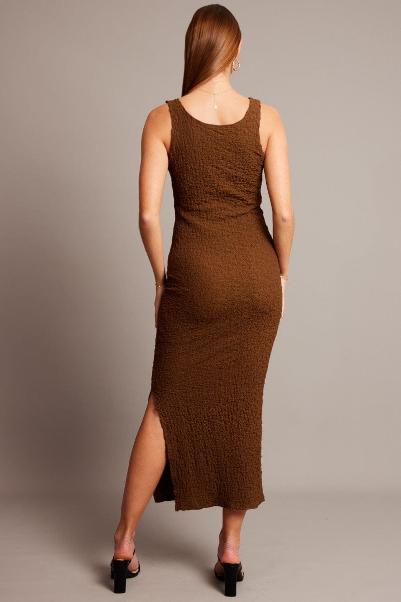 Brown Bodycon Dress Sleeveless Textured for Ally Fashion