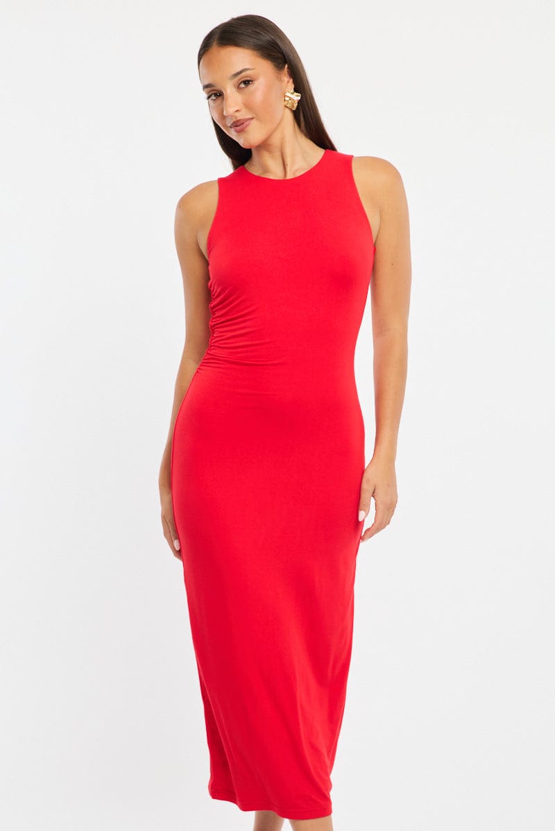 Red Bodycon Dress Round Neck Sleeveless for Ally Fashion
