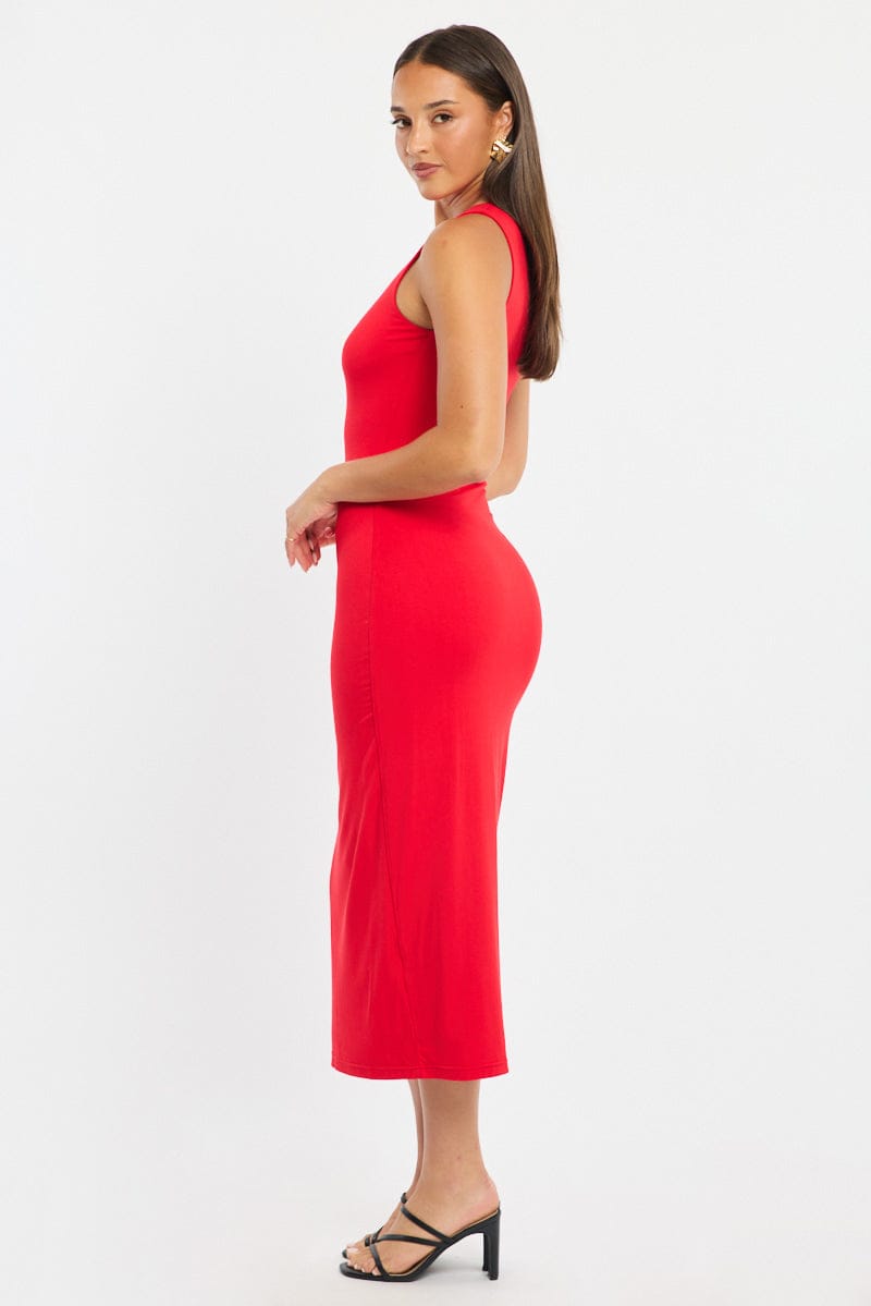 Red Bodycon Dress Round Neck Sleeveless for Ally Fashion