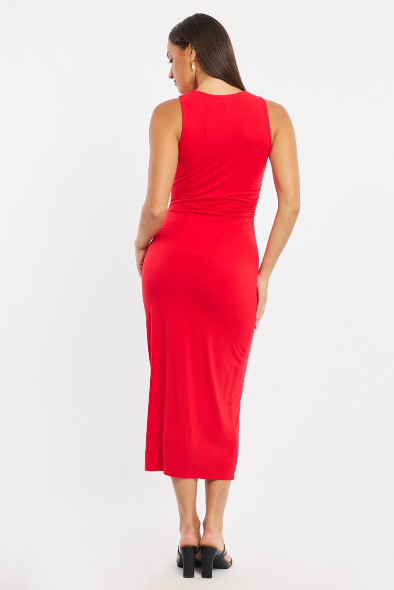 Red Bodycon Dress Round Neck Sleeveless for Ally Fashion