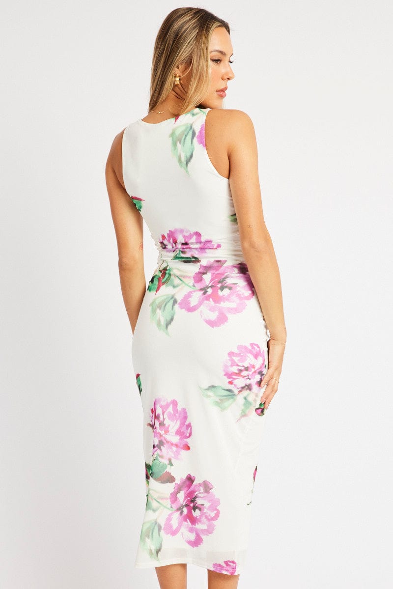 Multi Floral Bodycon Dress Sleeveless for Ally Fashion