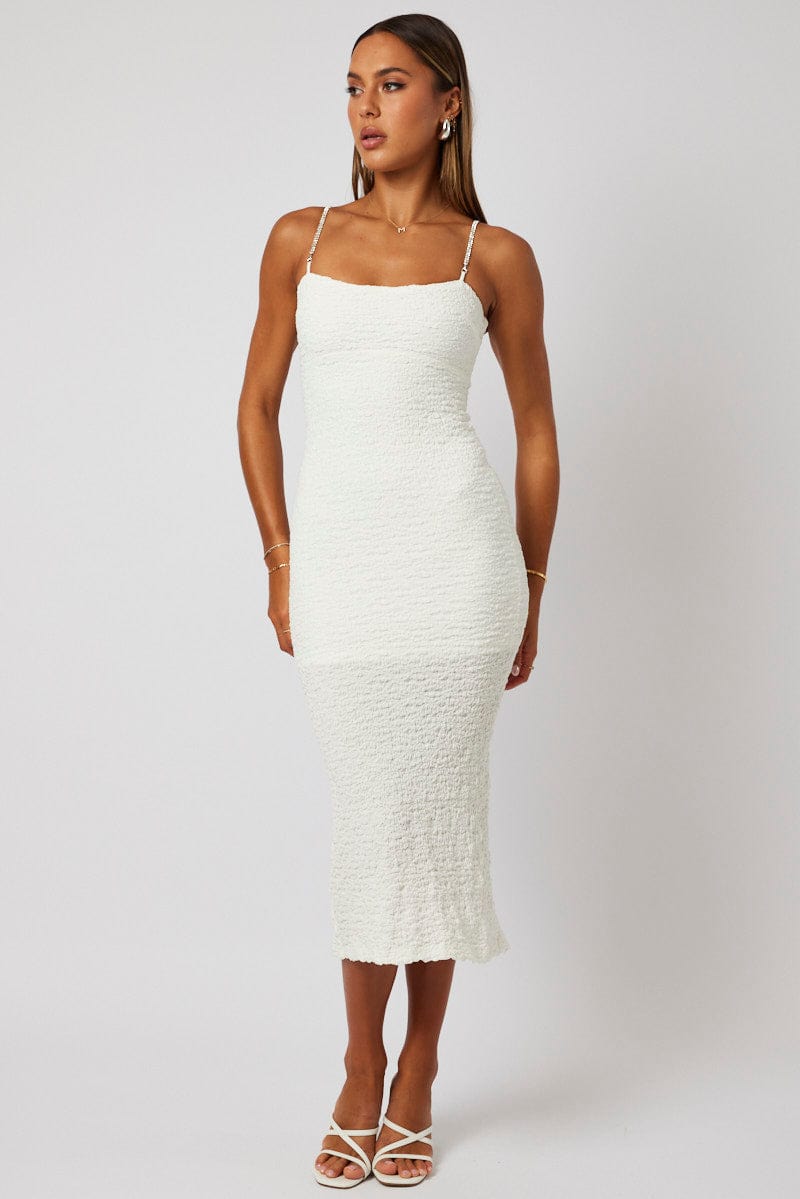 White Textured Bodycon Dress for Ally Fashion