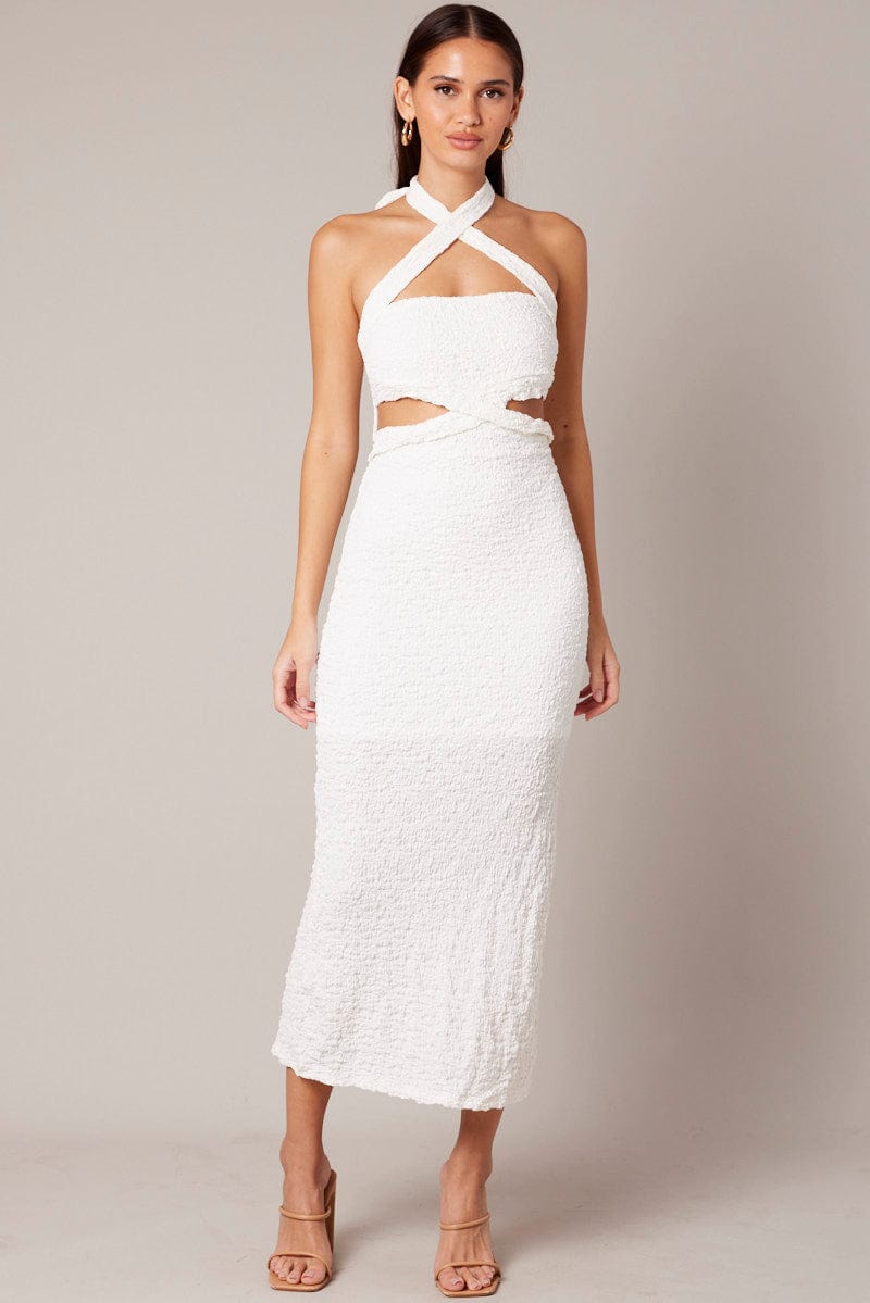 White Bodycon Dress Sleeveless Textured for Ally Fashion