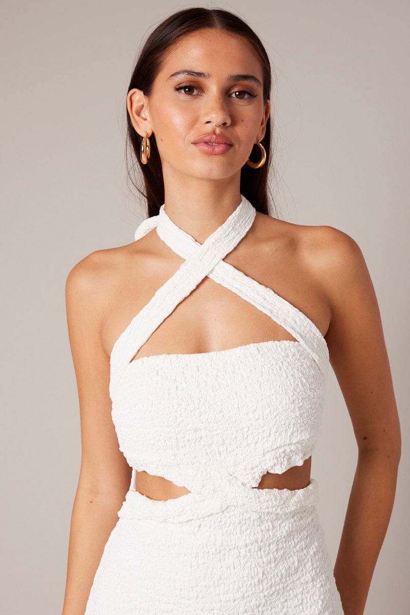 White Bodycon Dress Sleeveless Textured for Ally Fashion