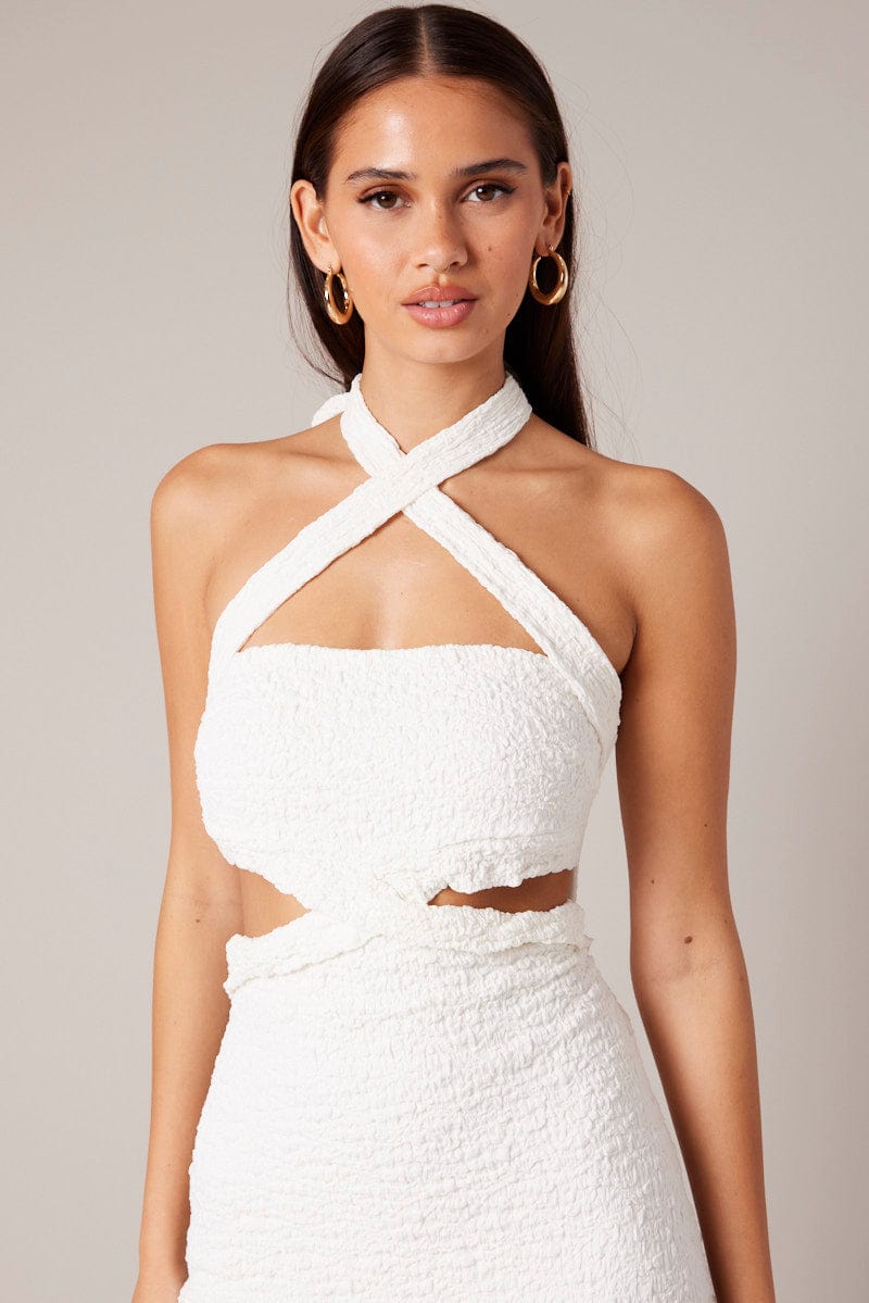 White Bodycon Dress Sleeveless Textured for Ally Fashion