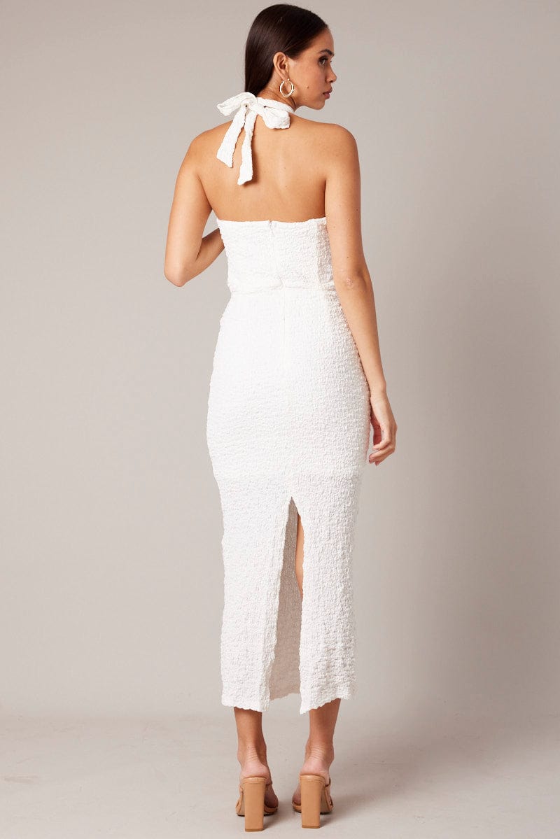 White Bodycon Dress Sleeveless Textured for Ally Fashion