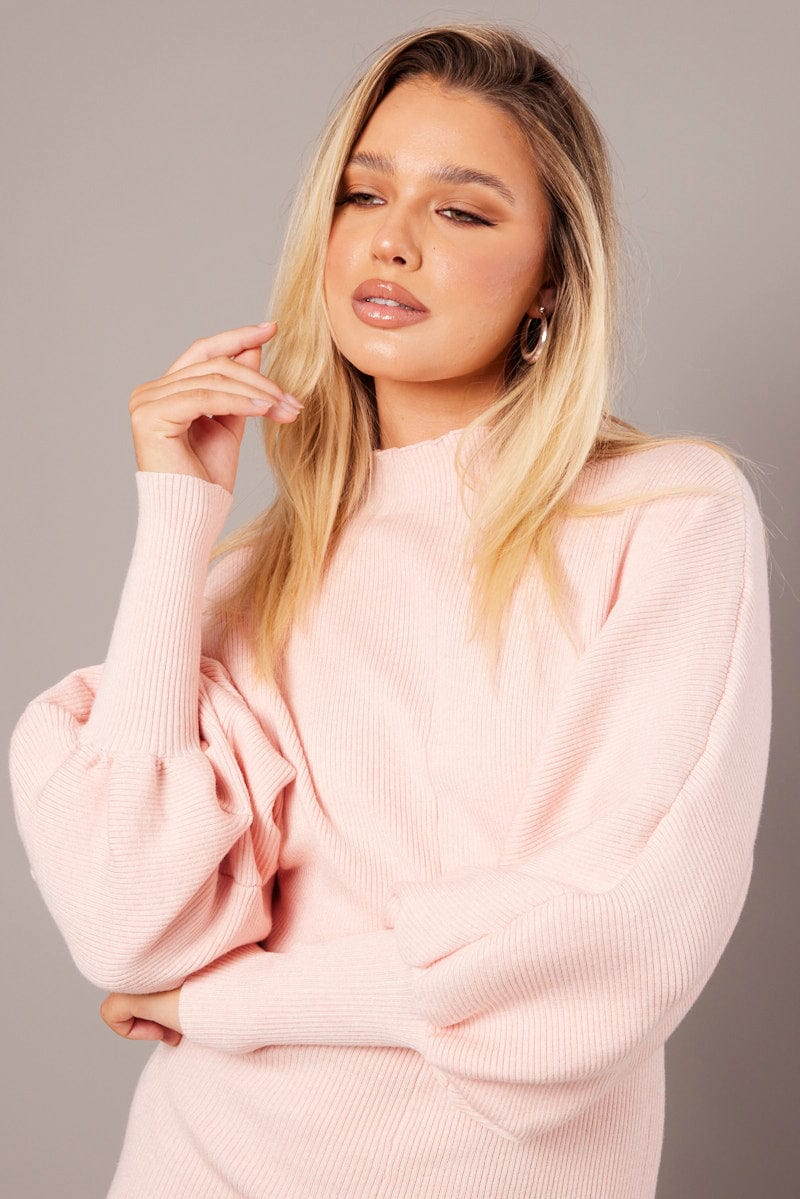Pink Knit Dress Long Sleeve Mini | Ally Fashion Pink Knit Dress Long Sleeve Mini | Ally Fashion