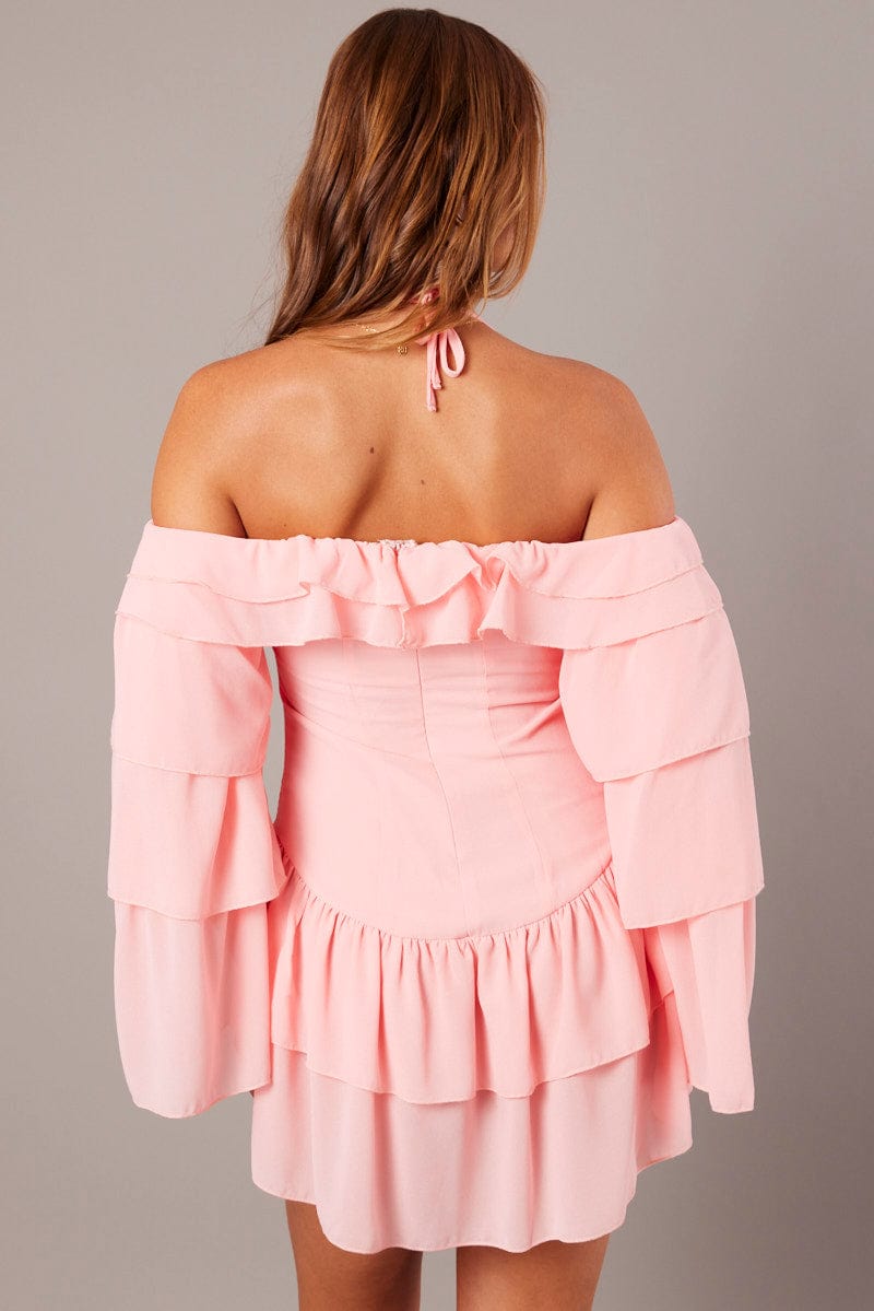 dusty pink bardot lace frill sleeve midi dress Bardot Louisa exclusive cami floral mesh midi dress in light pink