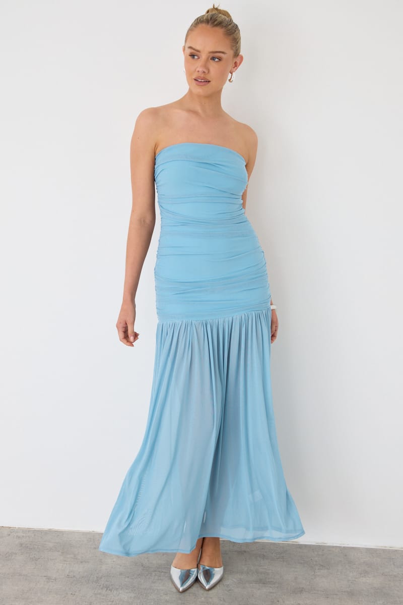 Blue Strapless Bodycon Maxi Dress for Ally Fashion