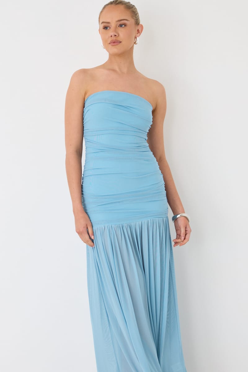 Blue Strapless Bodycon Maxi Dress for Ally Fashion