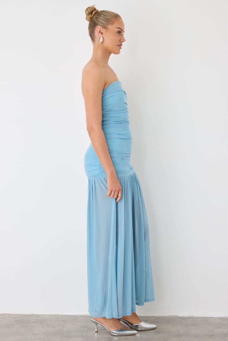 Blue Strapless Bodycon Maxi Dress for Ally Fashion