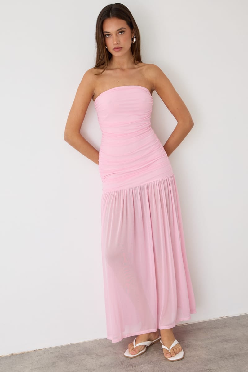 Pink Strapless Bodycon Maxi Dress for Ally Fashion