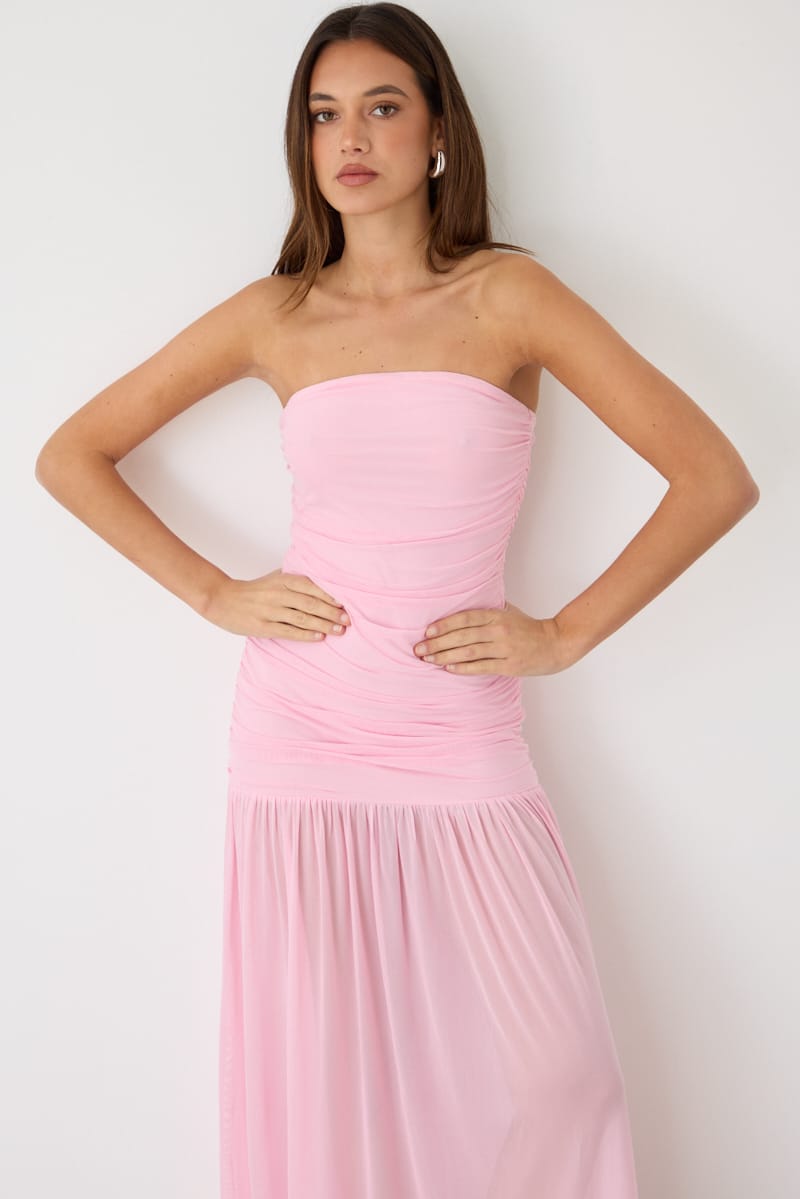 Pink Strapless Bodycon Maxi Dress for Ally Fashion