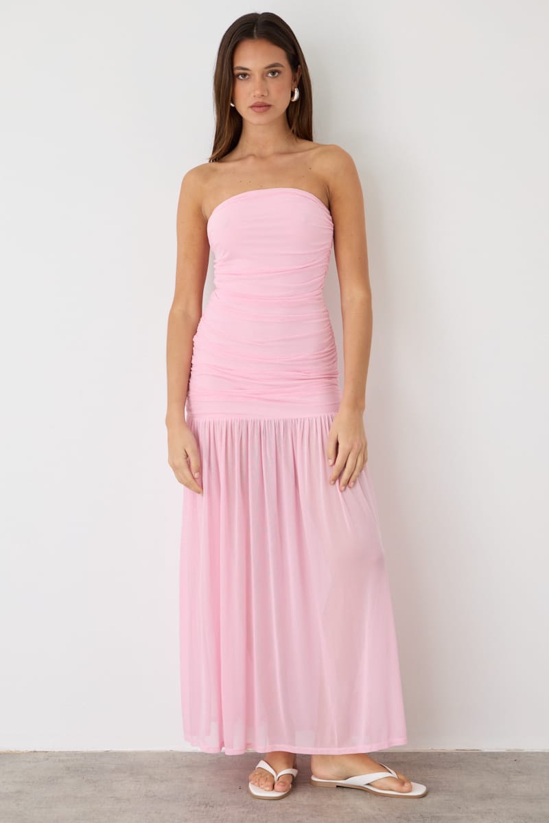 Pink Strapless Bodycon Maxi Dress for Ally Fashion