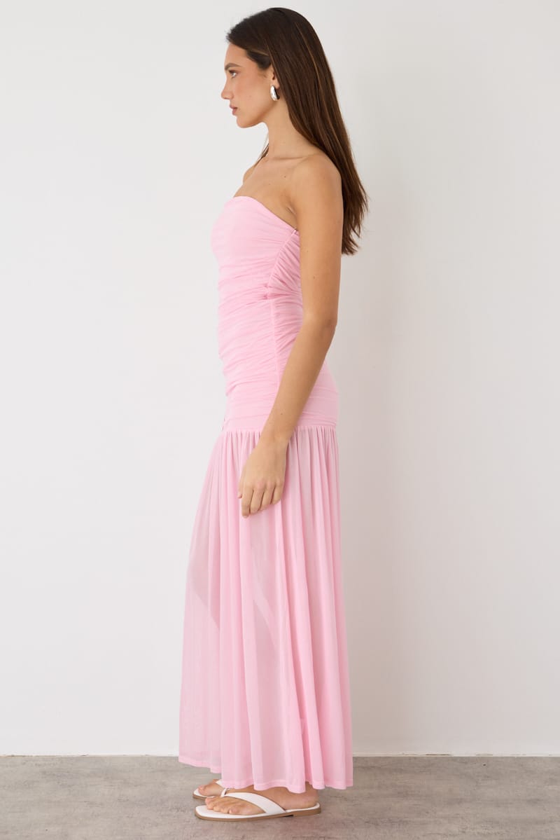 Pink Strapless Bodycon Maxi Dress for Ally Fashion