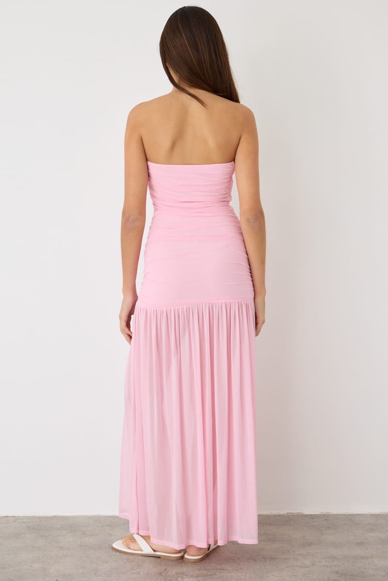 Pink Strapless Bodycon Maxi Dress for Ally Fashion