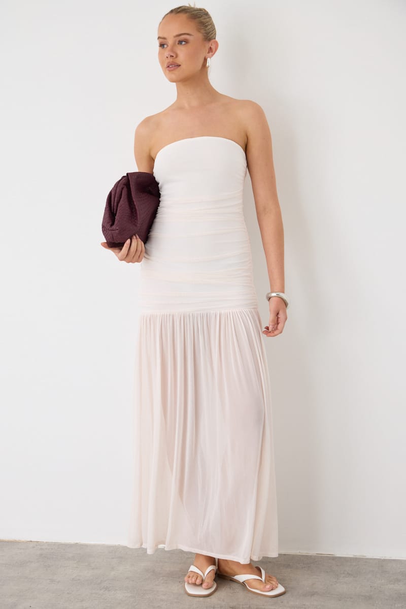 White Strapless Bodycon Maxi Dress for Ally Fashion