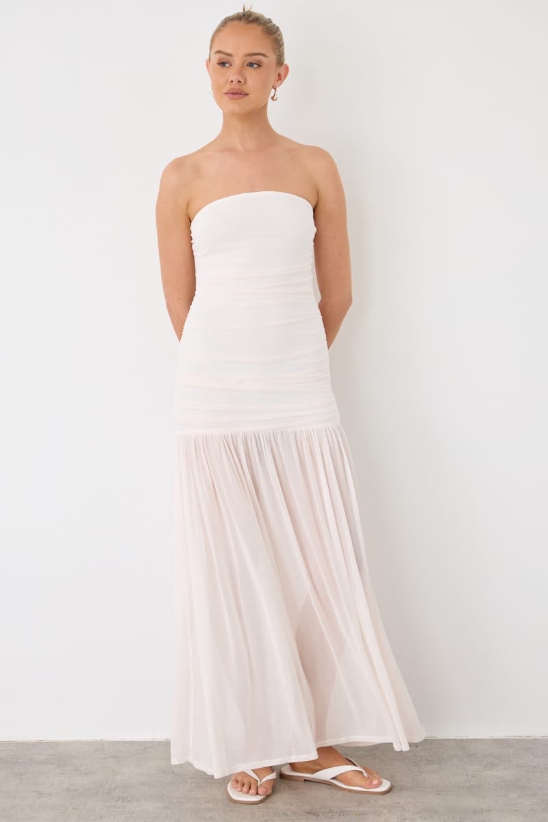 White Strapless Bodycon Maxi Dress for Ally Fashion