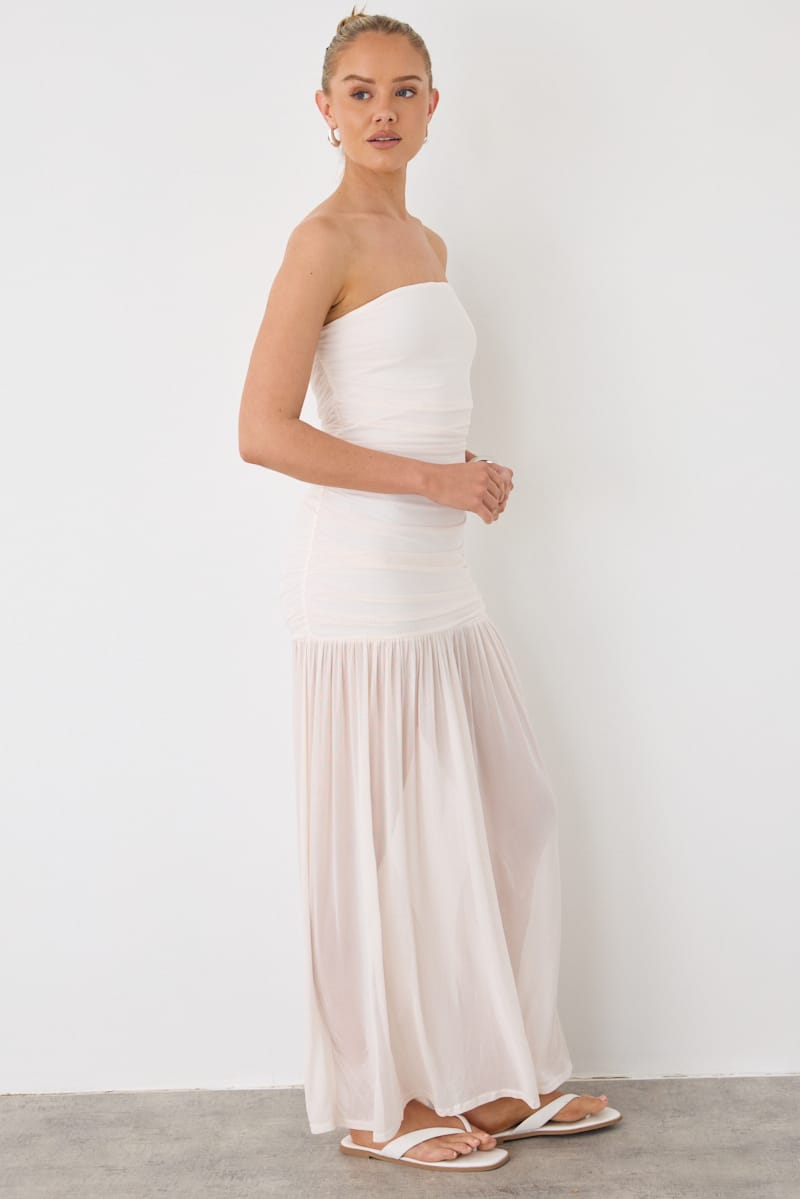 White Strapless Bodycon Maxi Dress for Ally Fashion