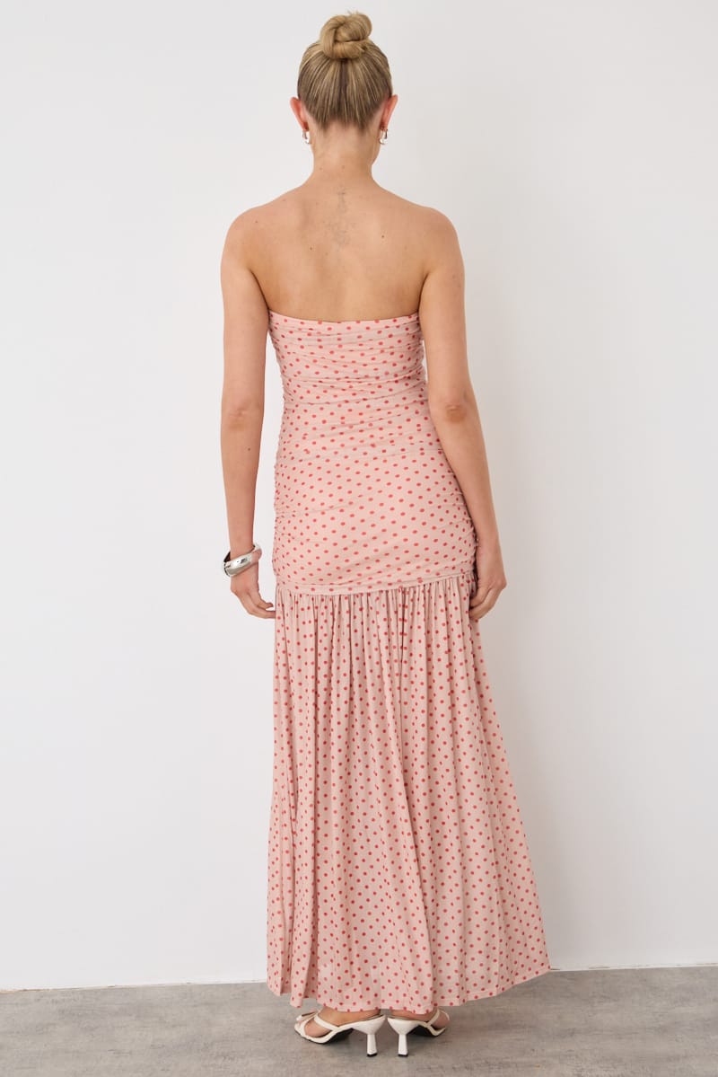 Pink Polka Dot Strapless Bodycon Maxi Dress for Ally Fashion