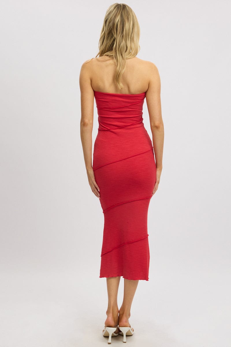 Red Bodycon Dress Midi Strapless