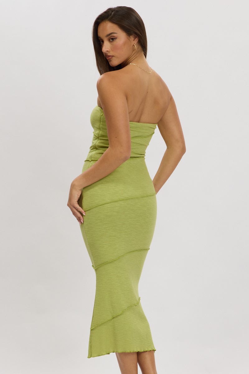 Green Bodycon Dress Midi Strapless for Ally Fashion