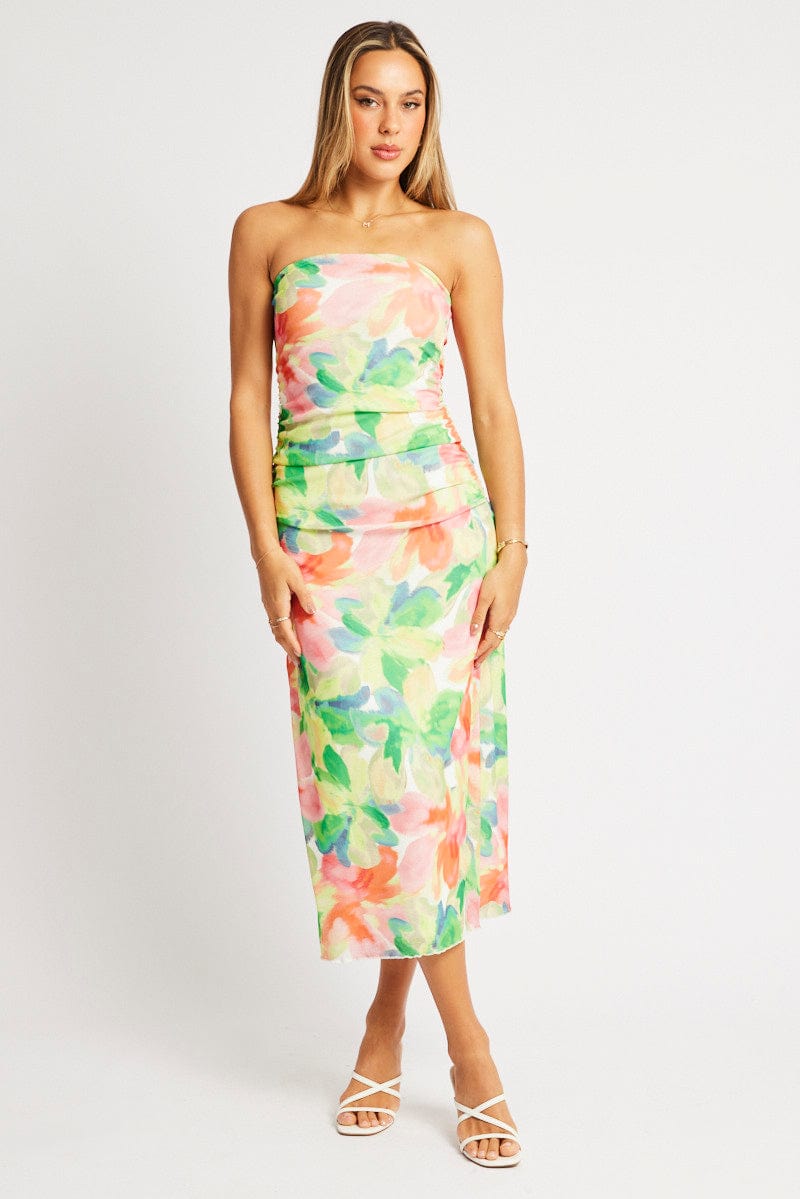 Multi Floral Bodycon Dress Boobtube Midi for Ally Fashion