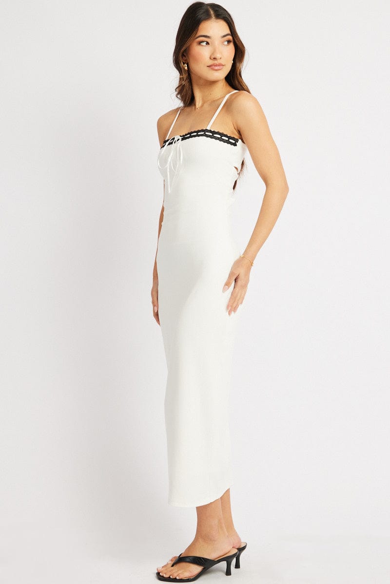 White Bodycon Dress Maxi Ribbon Trim | Ally Fashion White Bodycon Dress Maxi Ribbon Trim | Ally Fashion