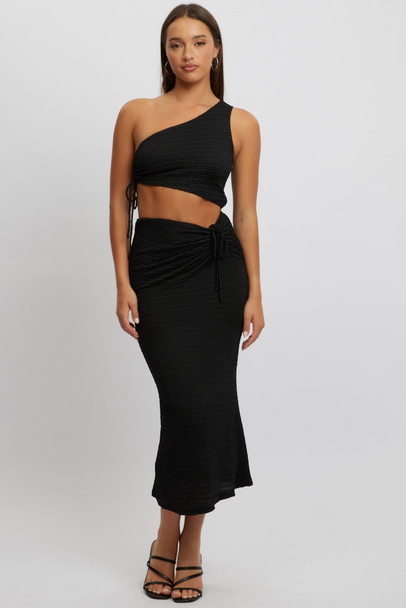 Black Bodycon Dress One Shoulder Maxi for Ally Fashion