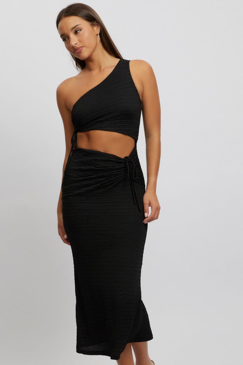 Black Bodycon Dress One Shoulder Maxi for Ally Fashion