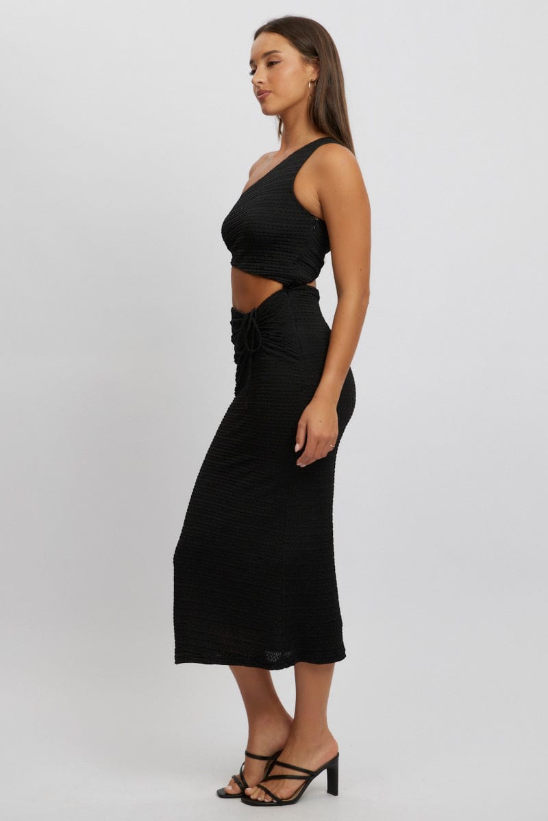 Black Bodycon Dress One Shoulder Maxi for Ally Fashion