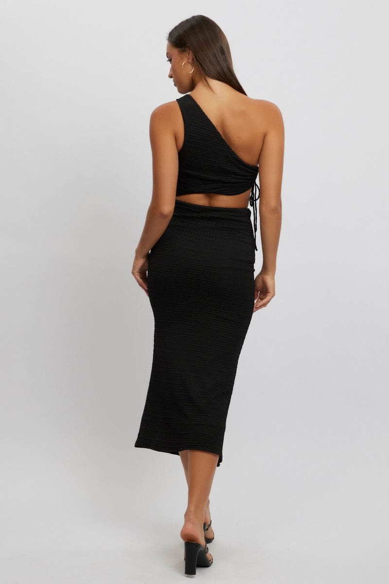 Black Bodycon Dress One Shoulder Maxi for Ally Fashion