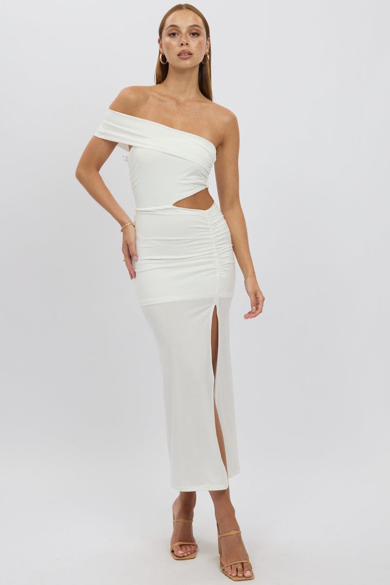 White Bodycon Dress One Shoulder Maxi