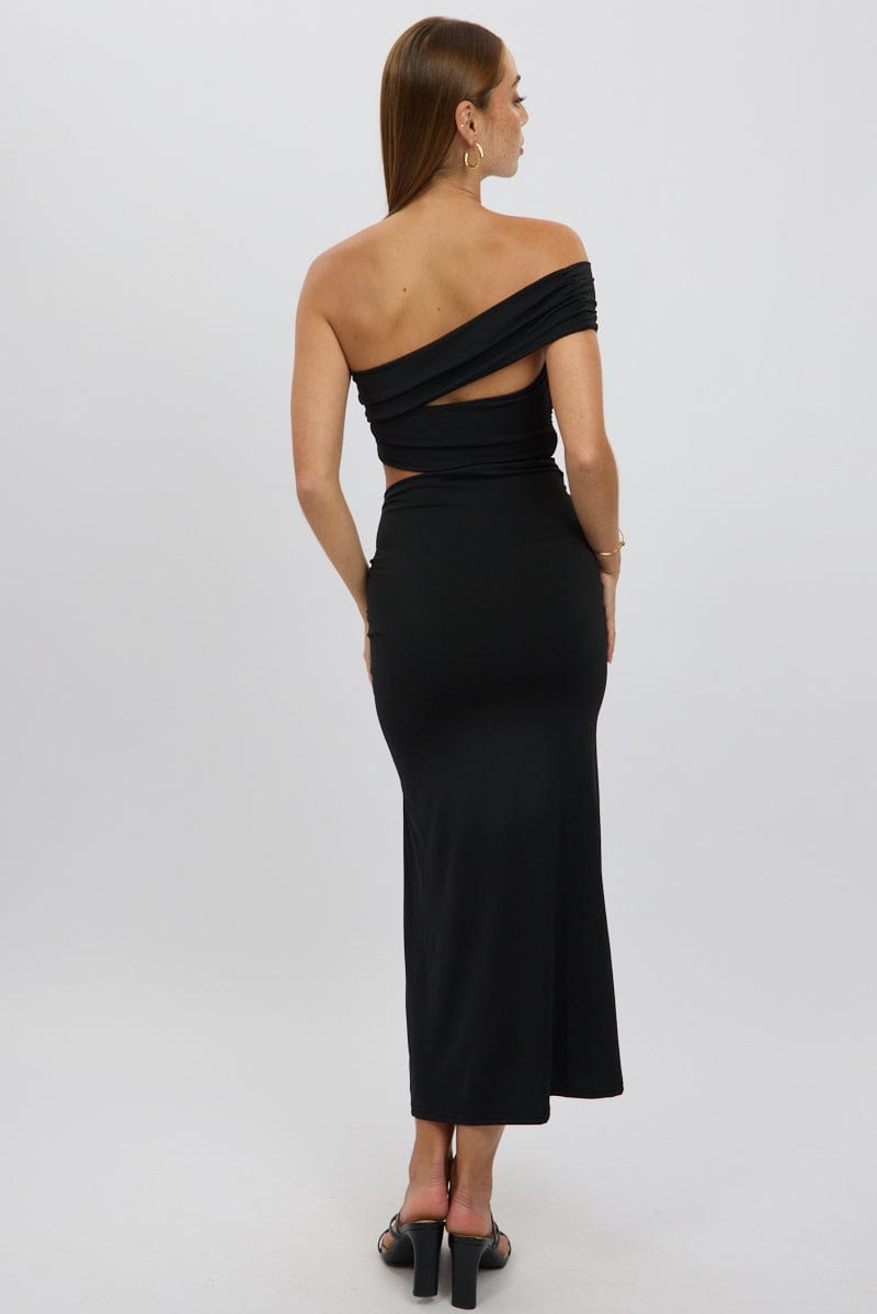 Black Bodycon Dress One Shoulder Maxi for Ally Fashion