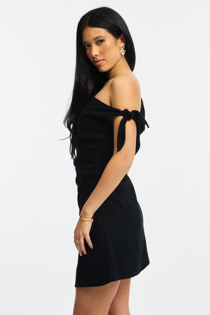Black Bodycon Dress Tie Up Shoulder for Ally Fashion