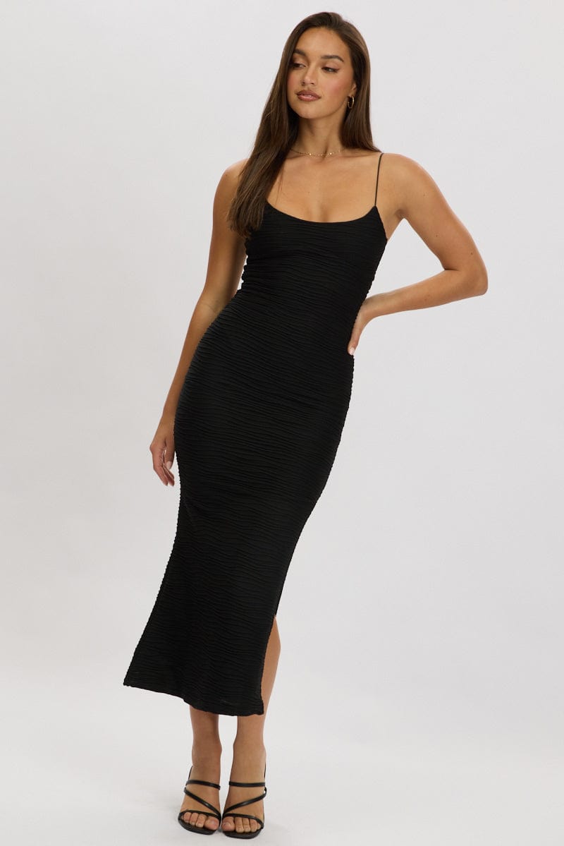 Black Bodycon Dress Sleeveless Midi for Ally Fashion