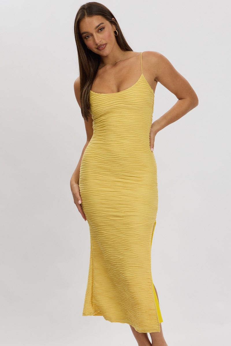 Yellow Bodycon Dress Sleeveless Midi for Ally Fashion