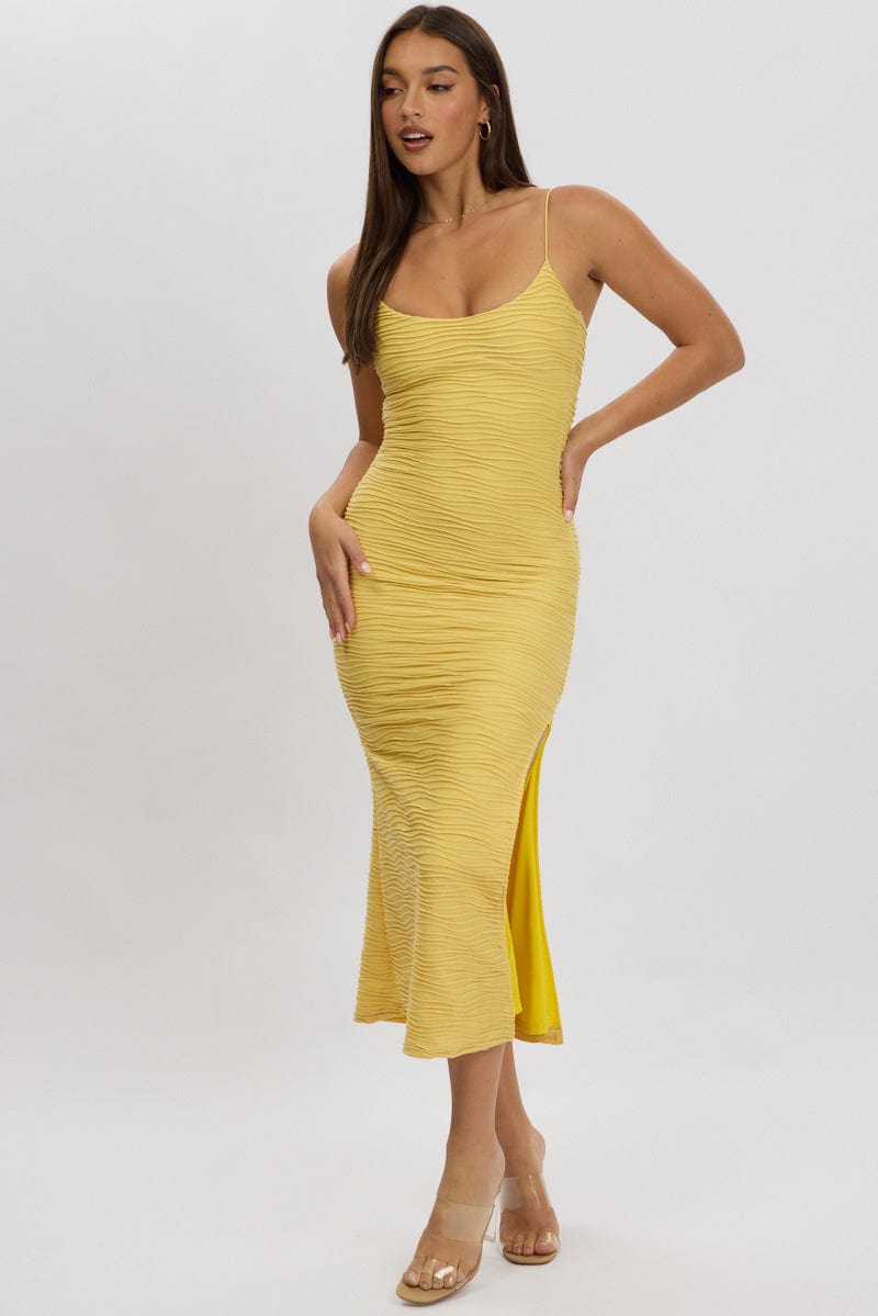 Yellow Bodycon Dress Sleeveless Midi for Ally Fashion