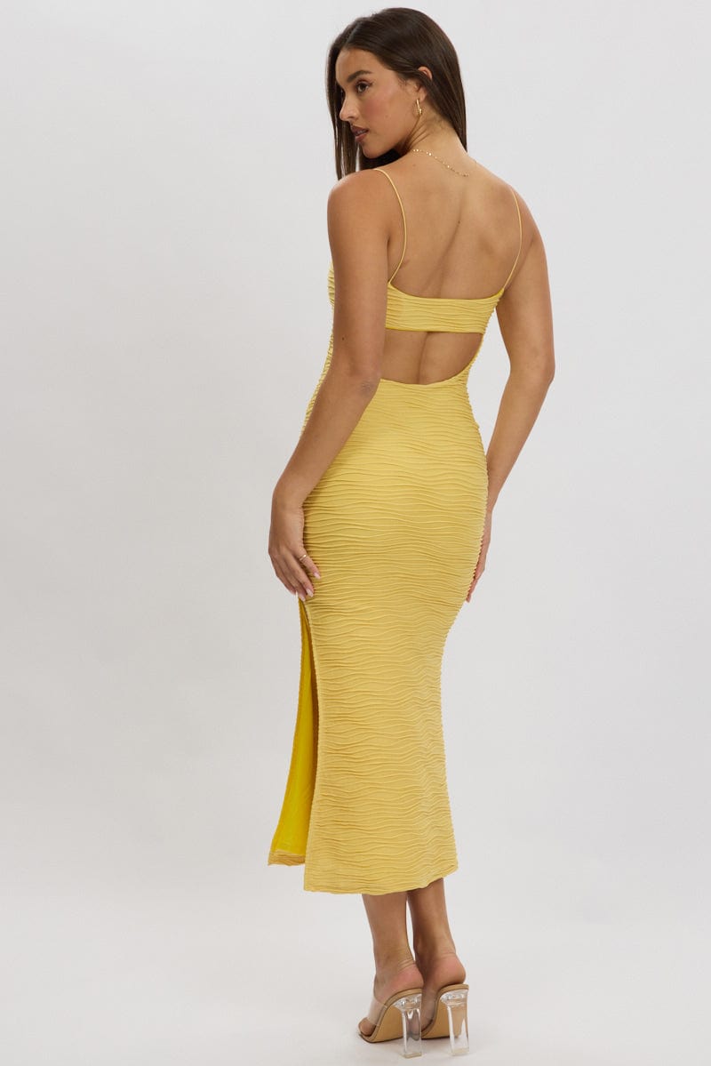 Yellow Bodycon Dress Sleeveless Midi for Ally Fashion